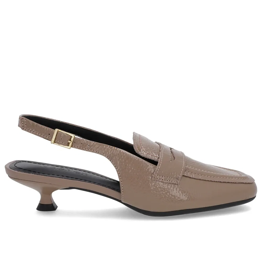 Slingback Marrom Tira Calcanhar Verniz Textura — imagem 1