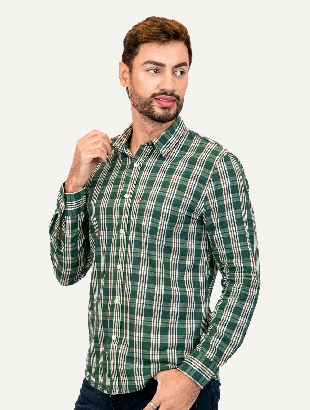 Camisa Levis Masculina Sunset One Pocket Samson Plaid Xadrez Bistro Verde