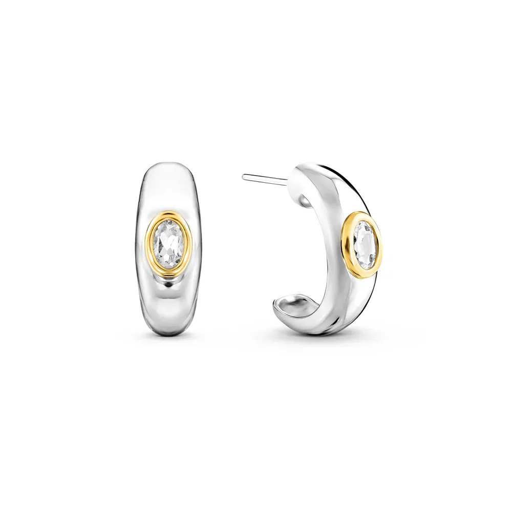 Argola Bombe em Prata 925 e Ouro Amarelo 18k com Topázio Incolor, 20mm — imagem 1