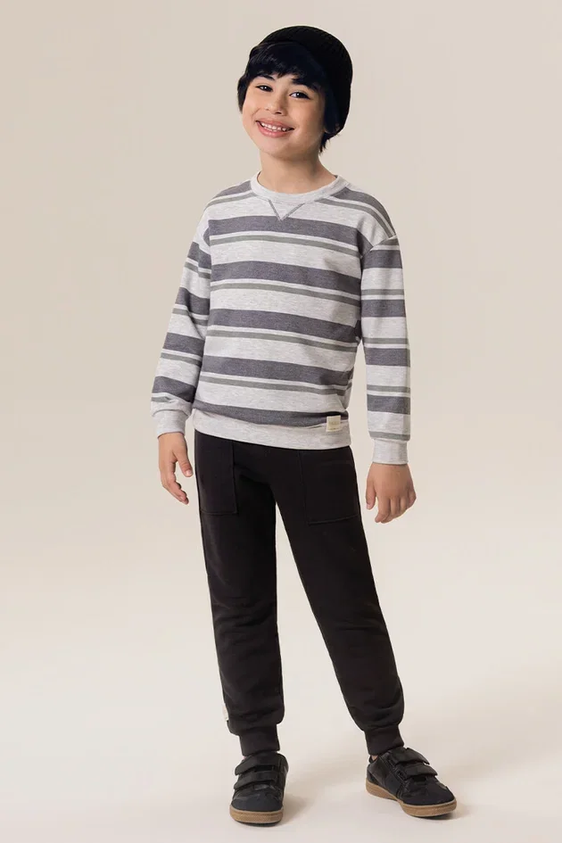 Conjunto Infantil Casaco em Molecotton Estampado e Calça de Moletom