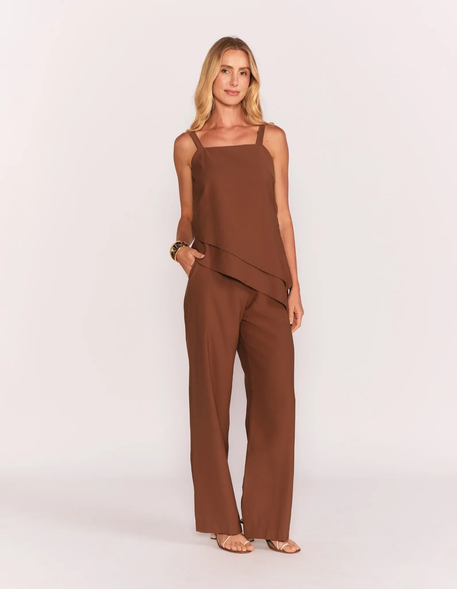 Calça Pantalona Twill - Marrom