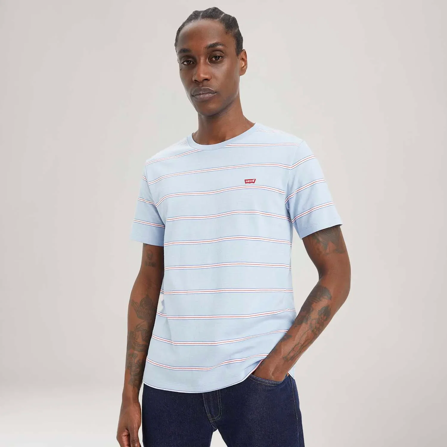 Camiseta Levi's® Original Listrada Azul Claro Manga Curta — imagem 1