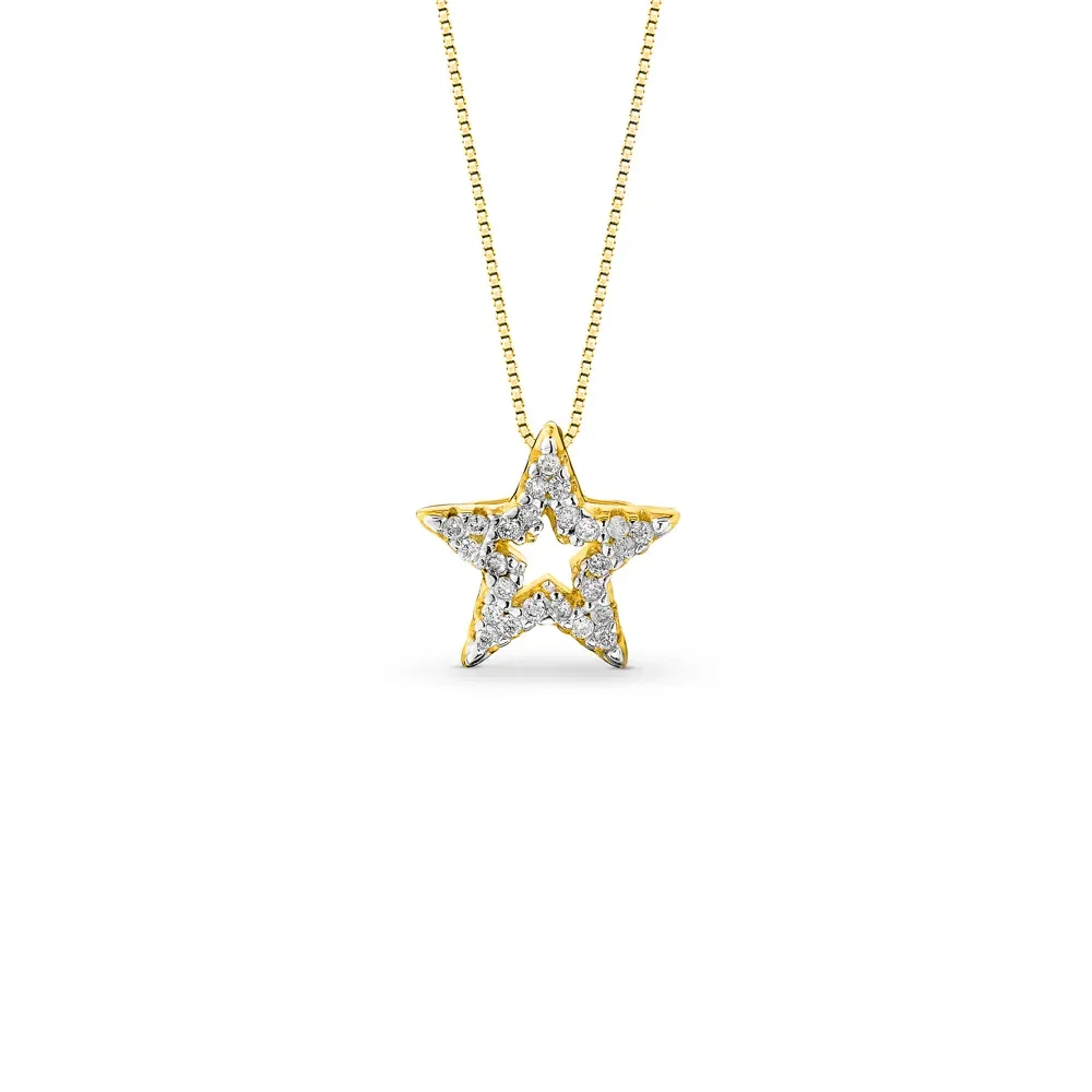 Pingente Símbolo Estrela em Ouro Amarelo 18k com Diamantes, 9mm — imagem 1