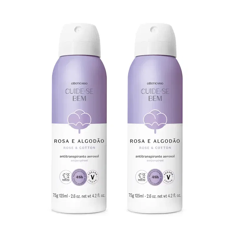 Combo Desodorante Antitranspirante Aerosol Cuide-se bem Rosa e Algodão 75g/125ml (2 itens)