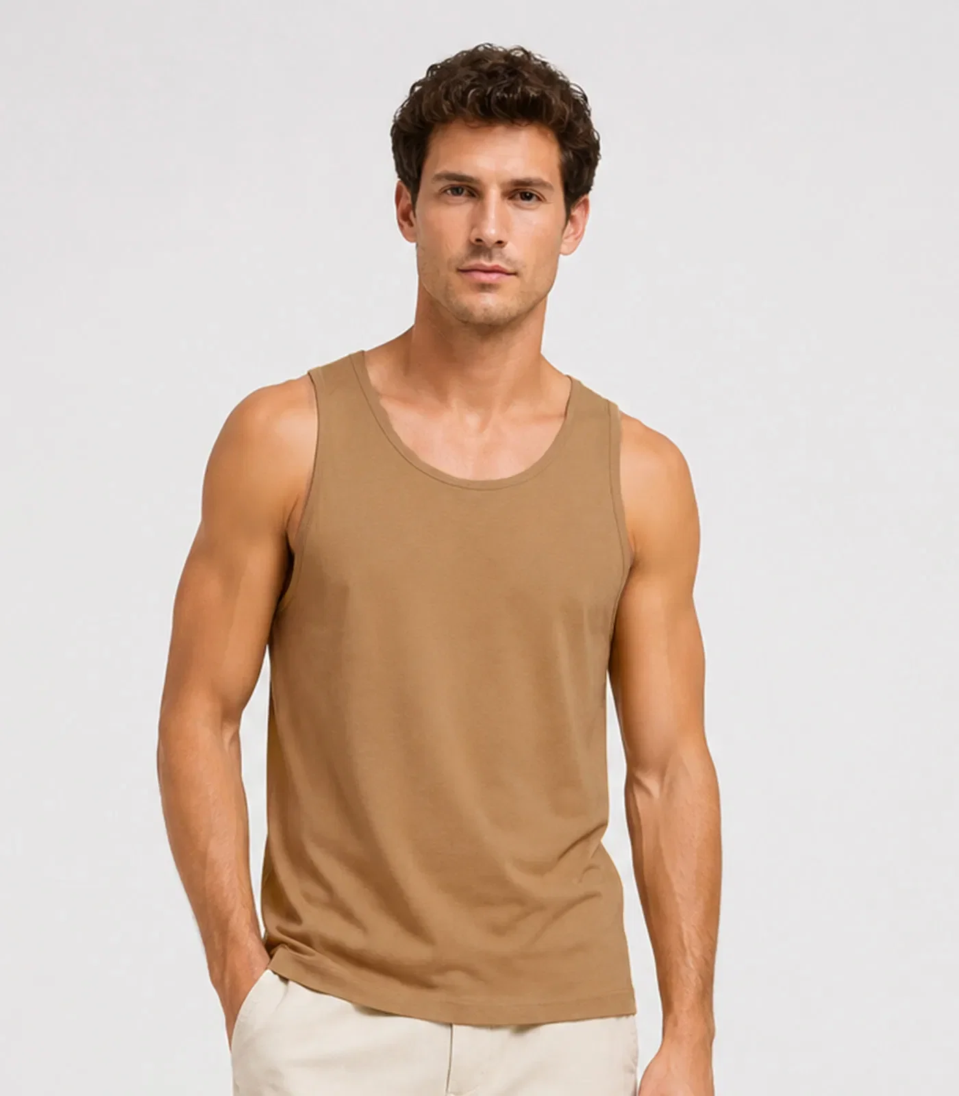 Regata Meia Malha Básica Masculina KO Bege