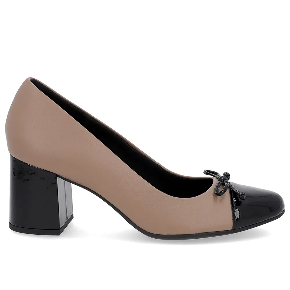 Scarpin Salto Bloco Couro Marrom Bico Verniz — imagem 1