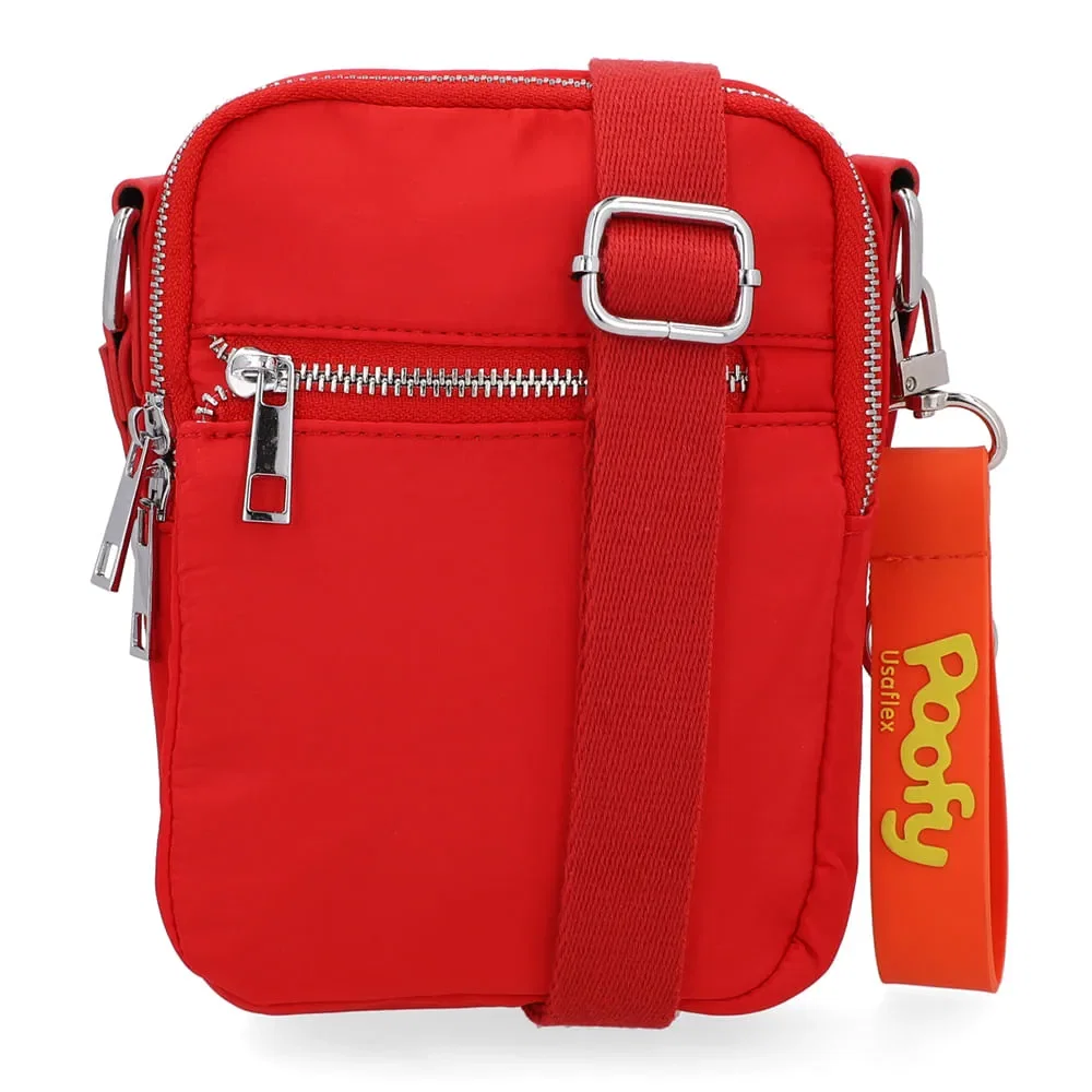 Bolsa Tiracolo Poofy Nylon Vermelha Zíper — imagem 1