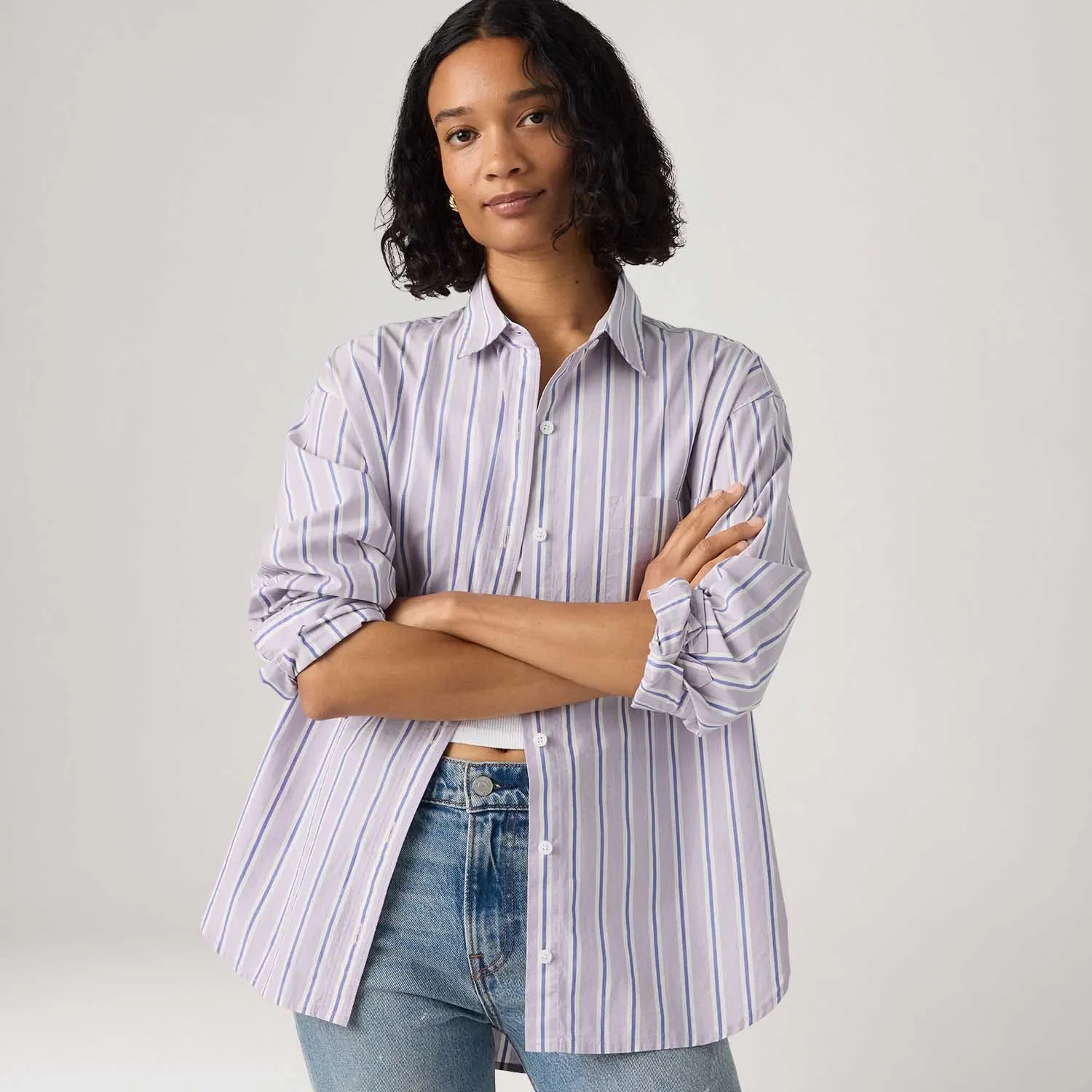Camisa Levi's® Harlie Boyfriend Listrada Lilás Manga Longa — imagem 1