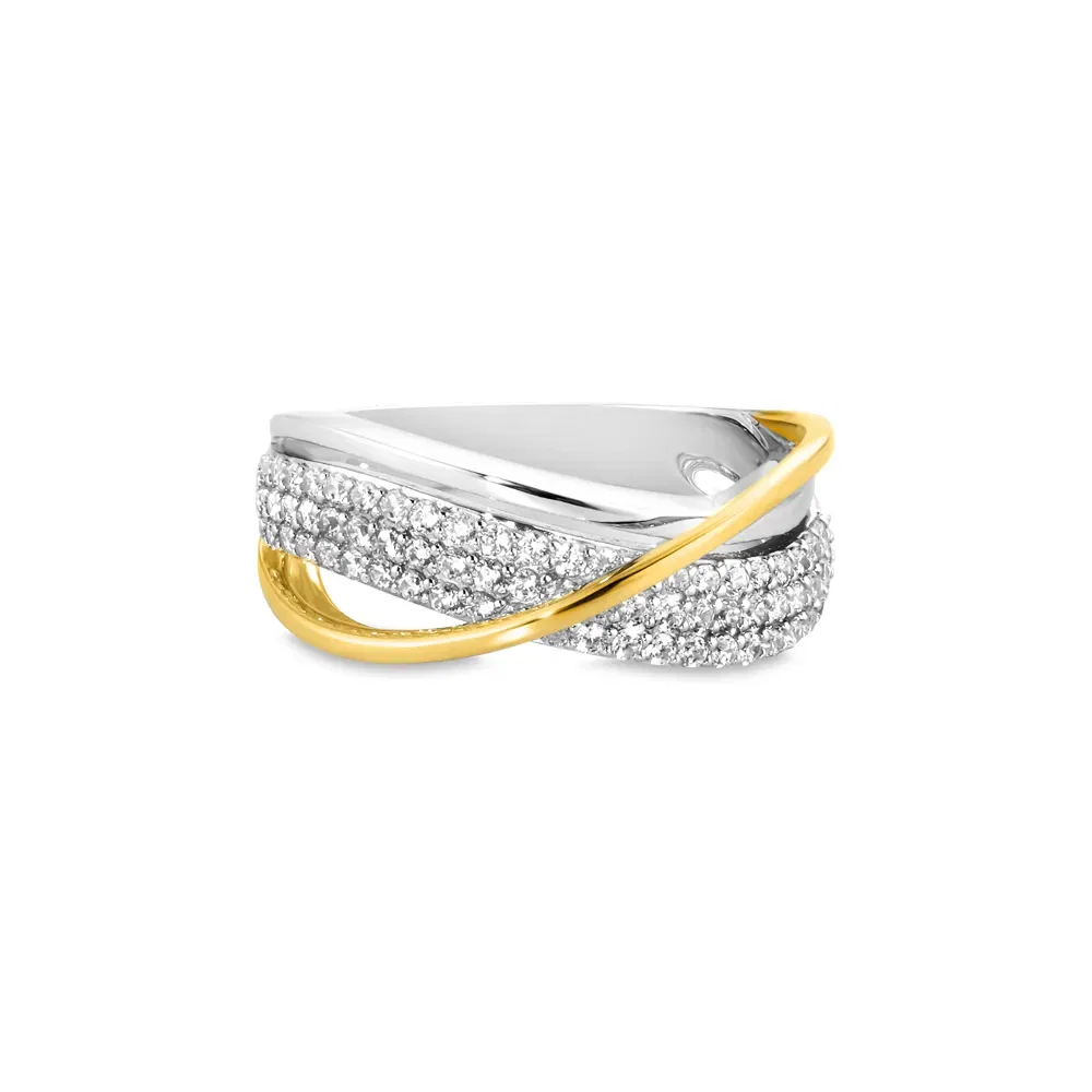 Anel Life Maxi em Prata 925 com Banho de Ouro Amarelo 18k e Pedras Incolores