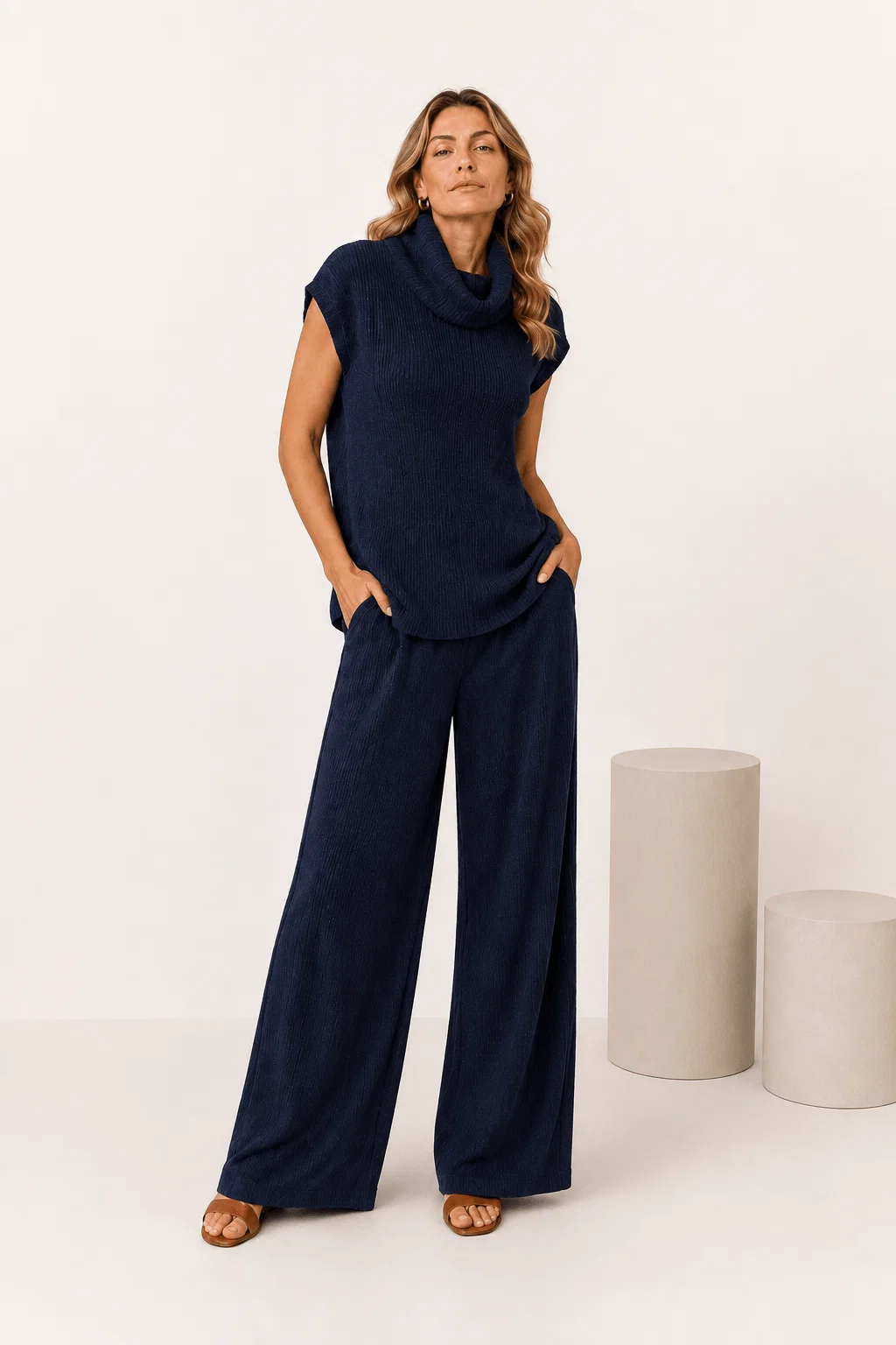 Blusa Túnica Gola Alta - Azul — imagem 1