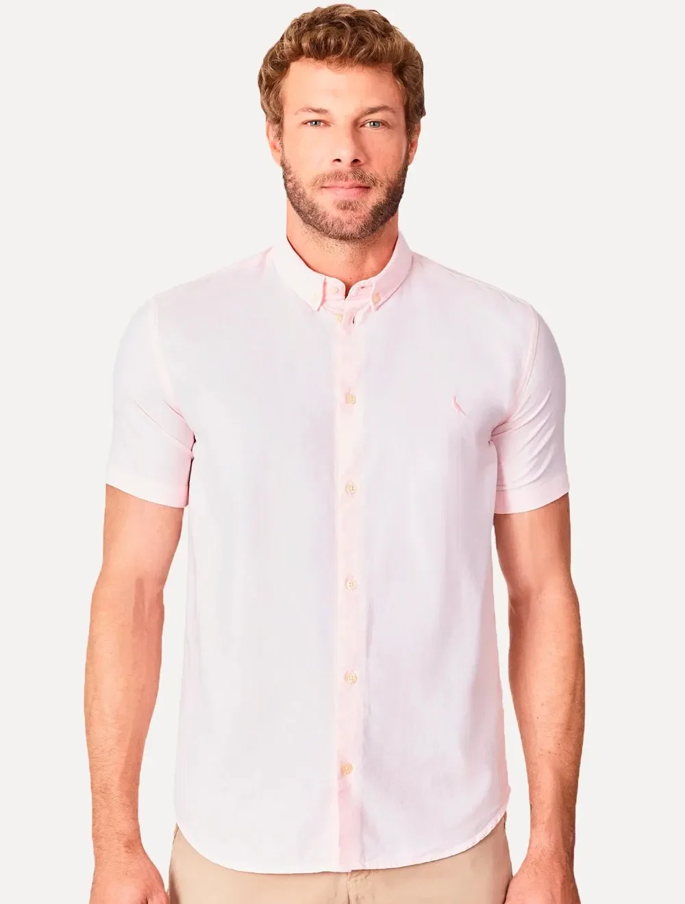 Camisa Reserva Masculina Manga Curta Oxford Color Rosa Claro — imagem 1