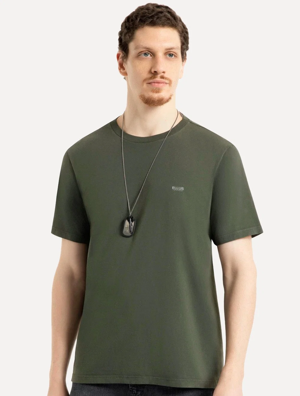 Camiseta Ellus Masculina Basic Institutional Chest Logo Verde Militar