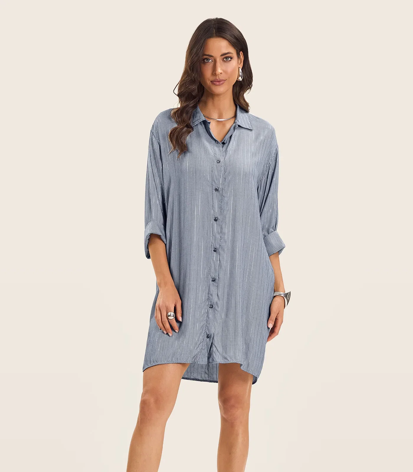 Vestido Chemise Feminino Com Botões Endless Azul — imagem 1