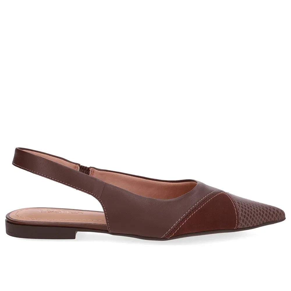 Slingback Marrom Bico Fino Couro