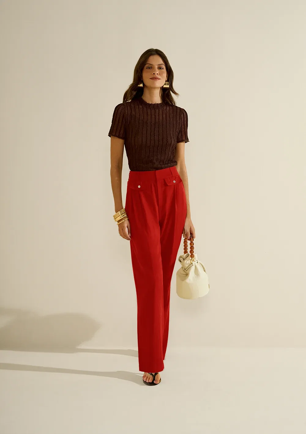Calça Morena Rosa Reta Alta Vermelho