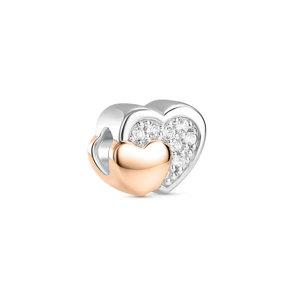 Separador Life My Rosé Coração Duplo em Prata 925 com Liga Rosé 18k e Topázios Incolores