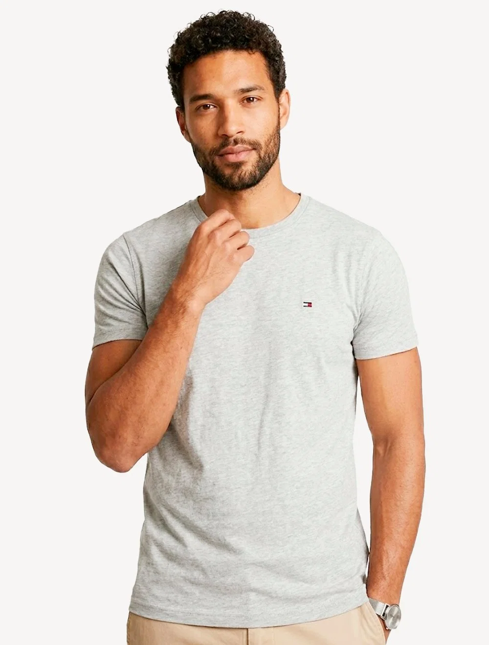 Camiseta Tommy Hilfiger Masculina Essential Cotton Cinza Claro Mescla — imagem 1