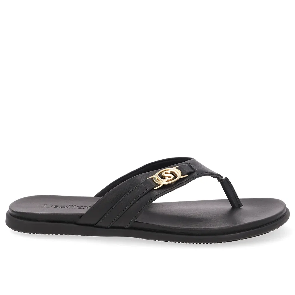 Chinelo Tira Couro Preto Monograma