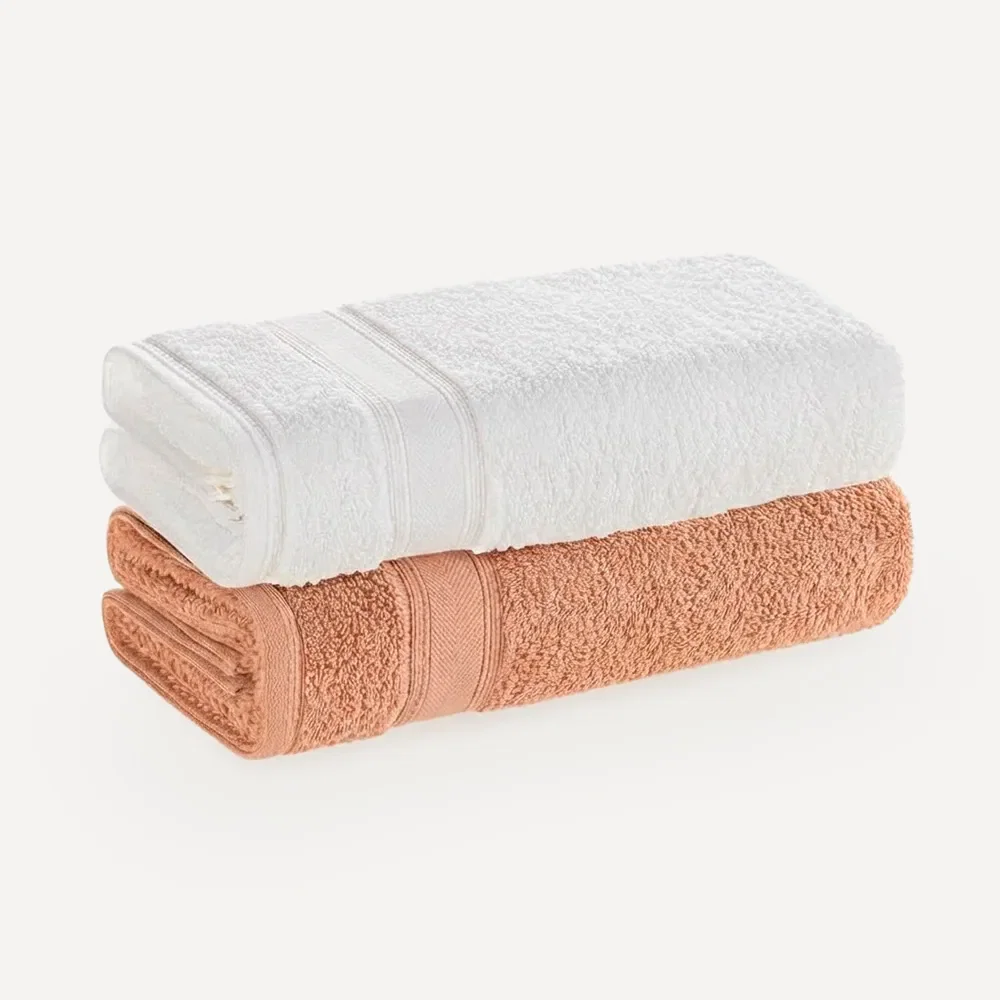 Kit 2 Toalhas de Rosto 100% Algodão Linea Deserto / Branco — imagem 1