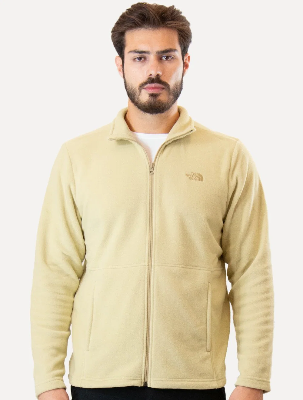 Blusa The North Face Masculina Fleece TKA 100 Glacier Full Zip Cáqui Claro