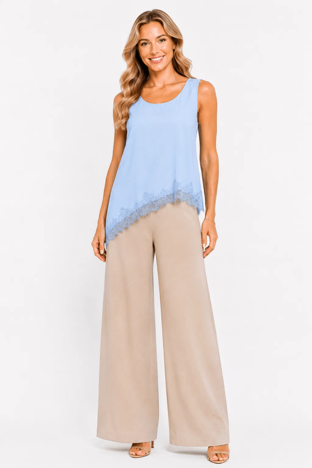 Blusa Assimétrica Detalhe Renda - Azul