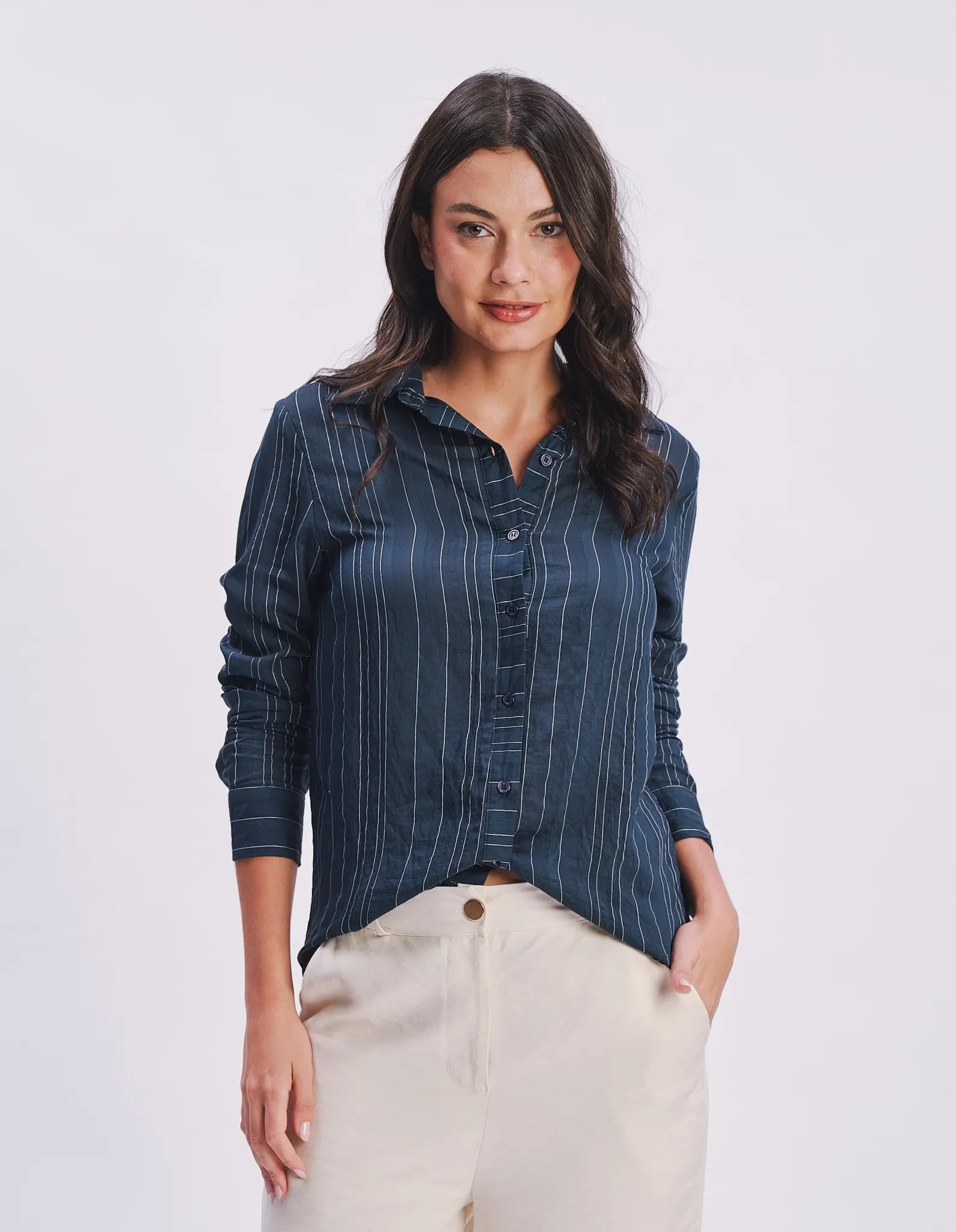 Blusa Manga Longa Listras - Azul Marinho — imagem 1