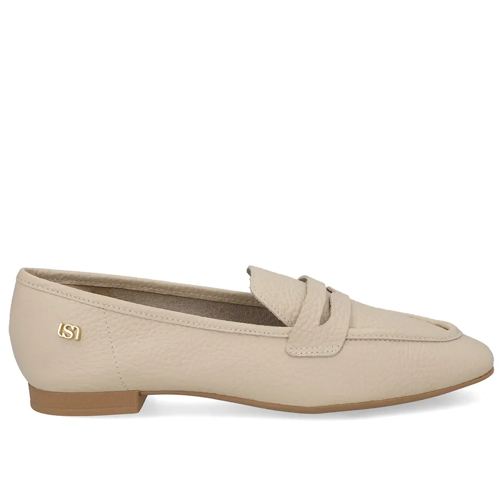 Loafer Couro Bege Básico