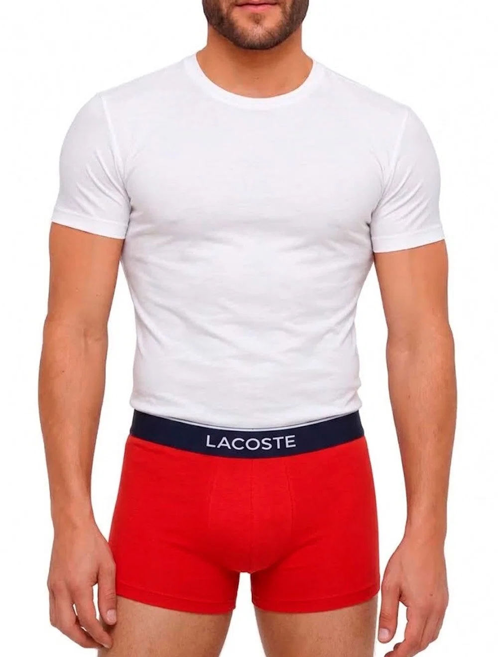 Cueca Lacoste Masculina Trunk Boxer Jersey Croco Print Branca Vermelha Cinza Pack 3UN