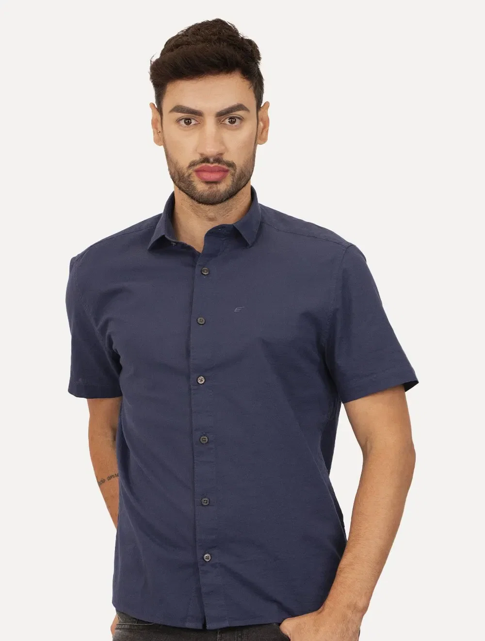 Camisa Ellus Masculina Regular Manga Curta Linen Like Surf New Italian Marinho