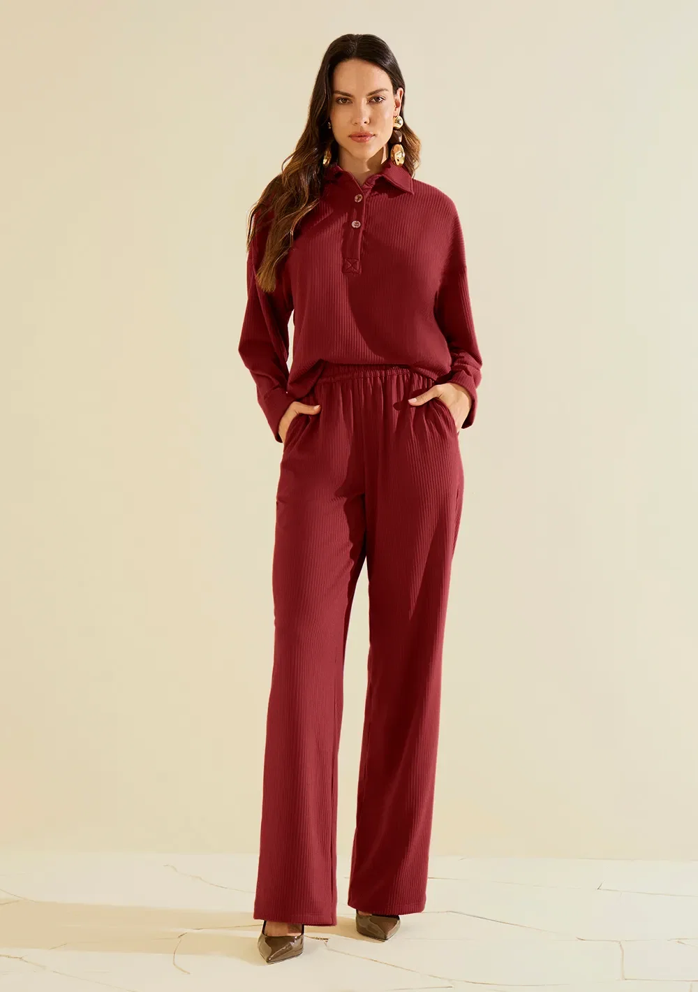 Calça Morena Rosa Reta Alta Bordo