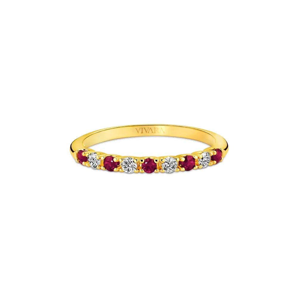 Meia Aliança Oriental em Ouro Amarelo 18k com Rubis e Diamantes 0,14 ct — imagem 1