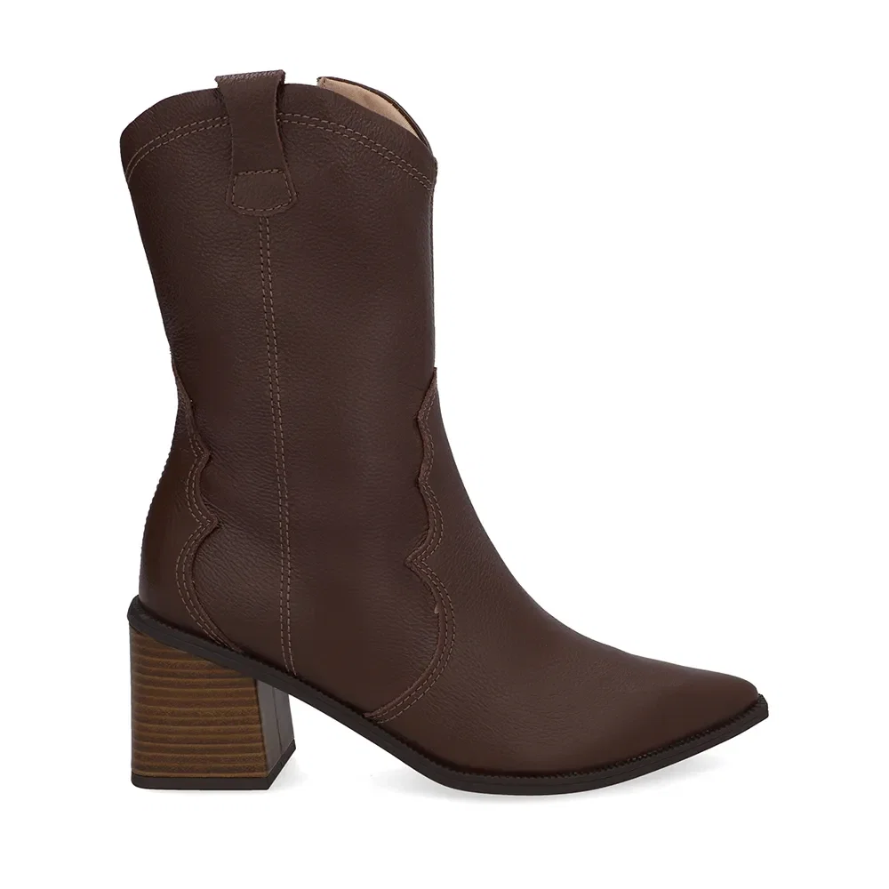 Bota Marrom Pinhão Couro Bico Fino Western — imagem 1