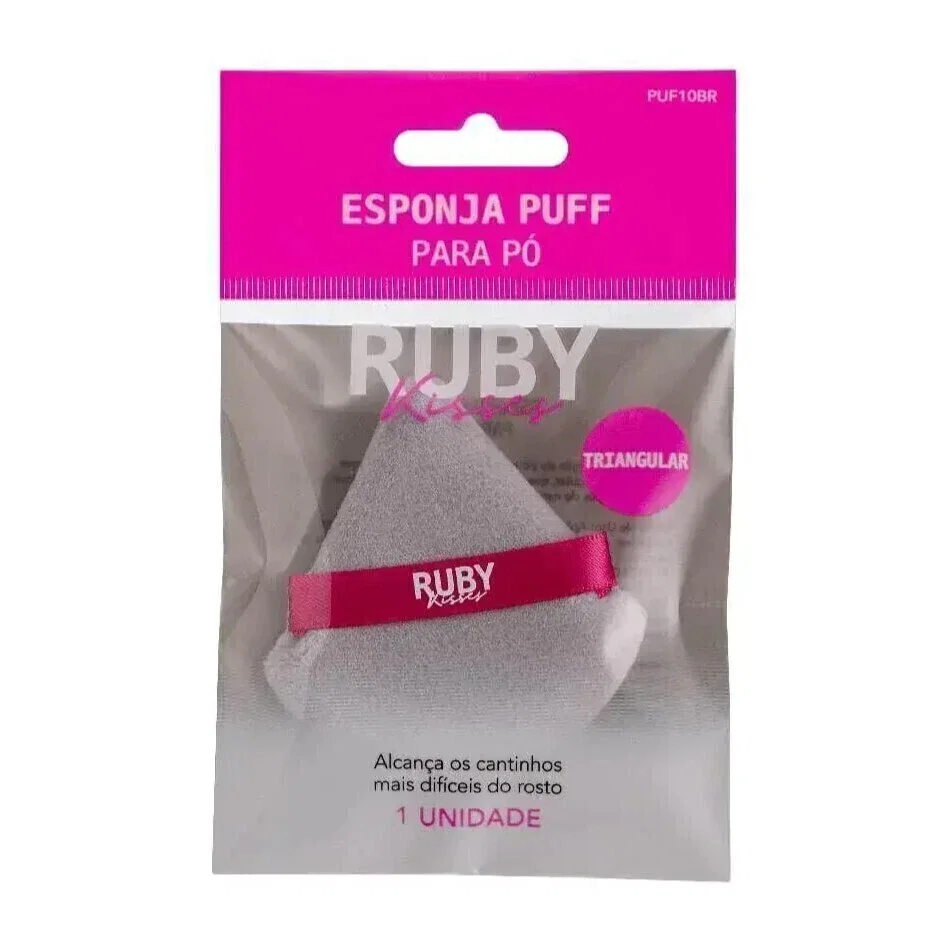 Esponja Puff para Pó Triangular Ruby Kisses Cinza e Rosa