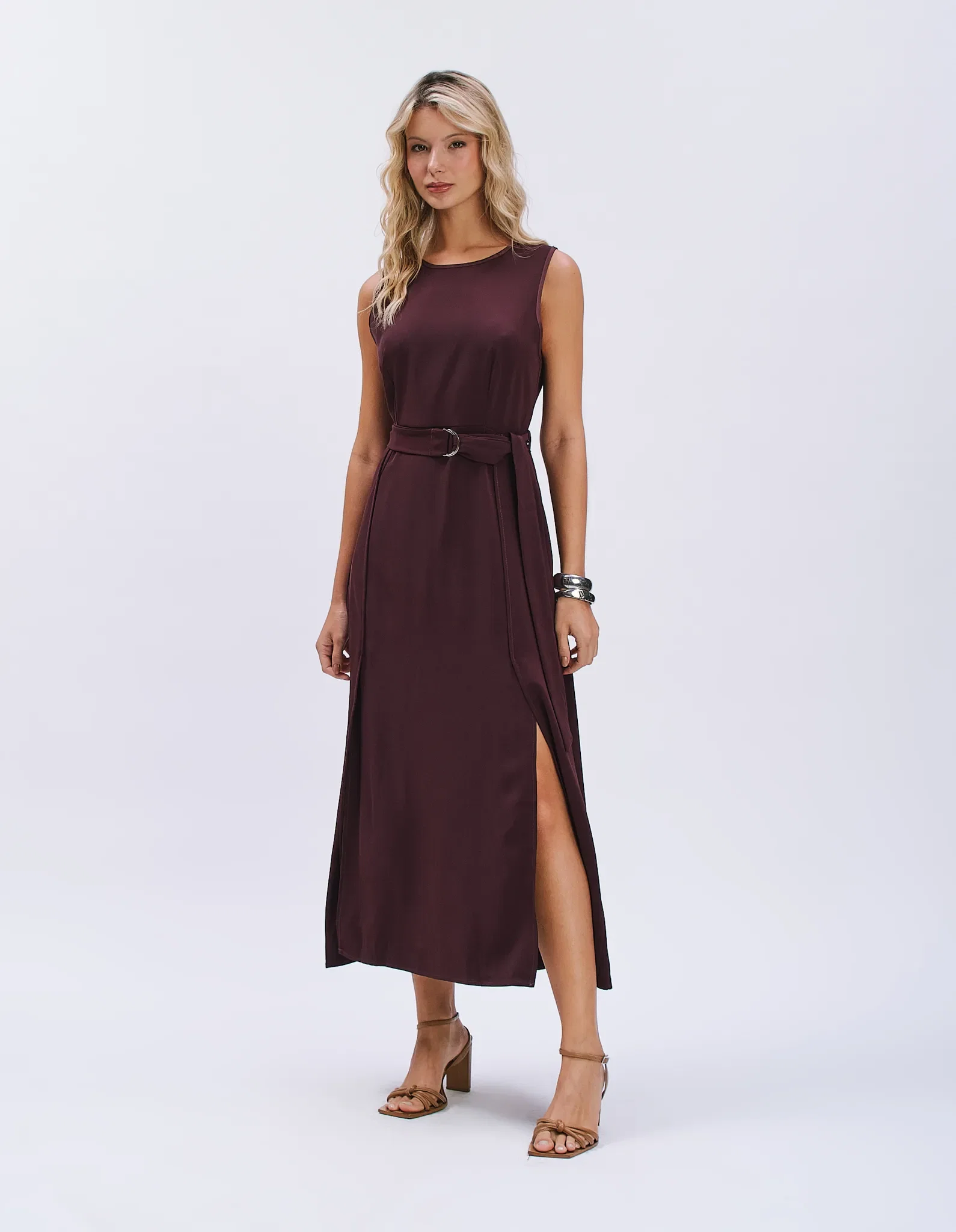 Vestido Midi Cinto Faixa - Vinho