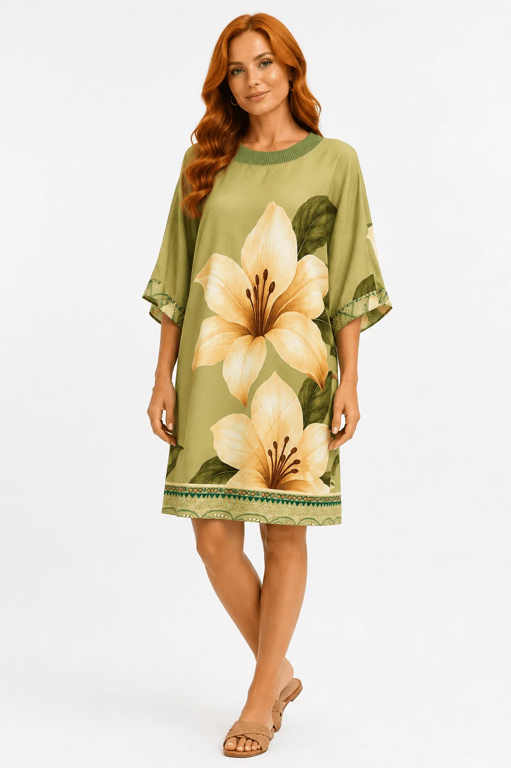 Vestido Curto Estampado Lírio Solar - Verde — imagem 1
