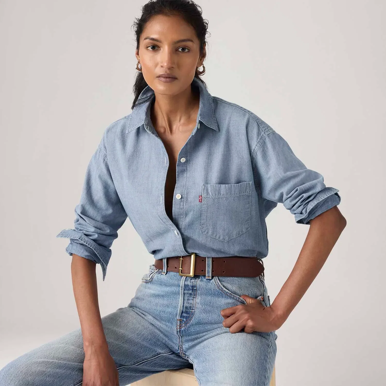 Camisa Levi's® Harlie Boyfriend Lavagem Média Manga Longa — imagem 1