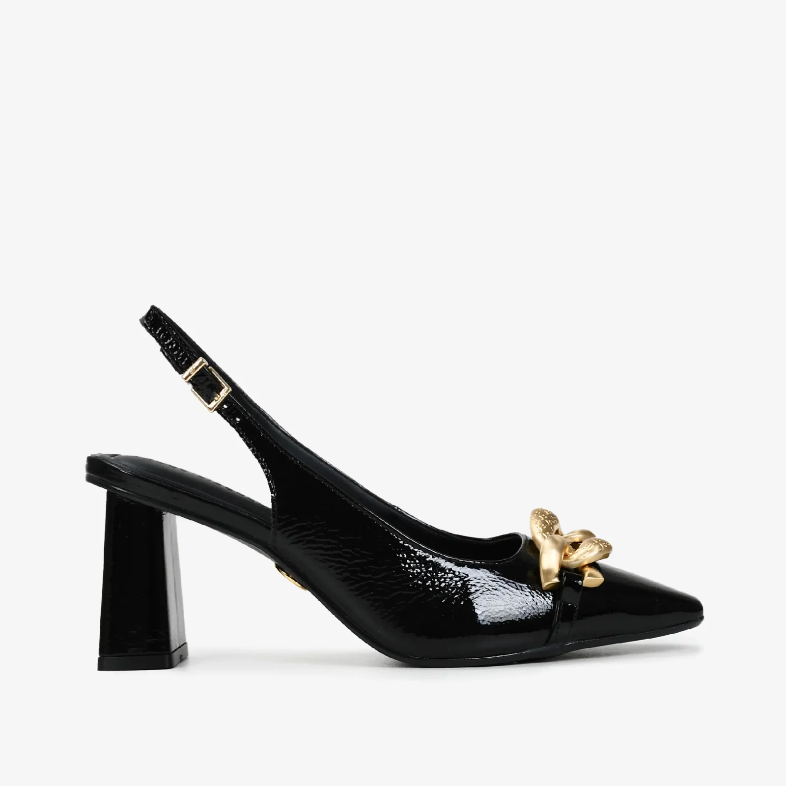 Slingback Preto Couro Verniz