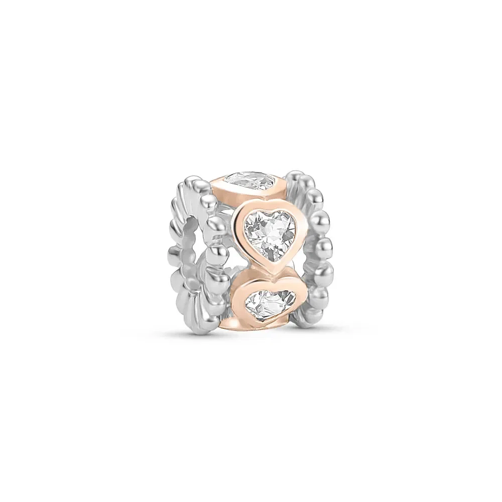 Separador Life My Rosé Corações em Prata 925 com Liga Rosé 18k e Topázios Incolores