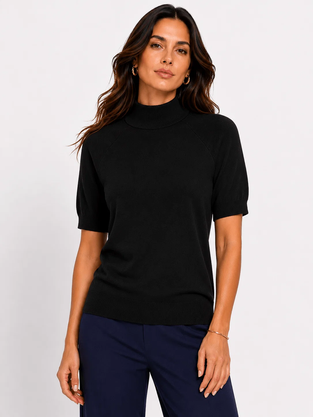 Blusa Tricot Manga Curta - Preto