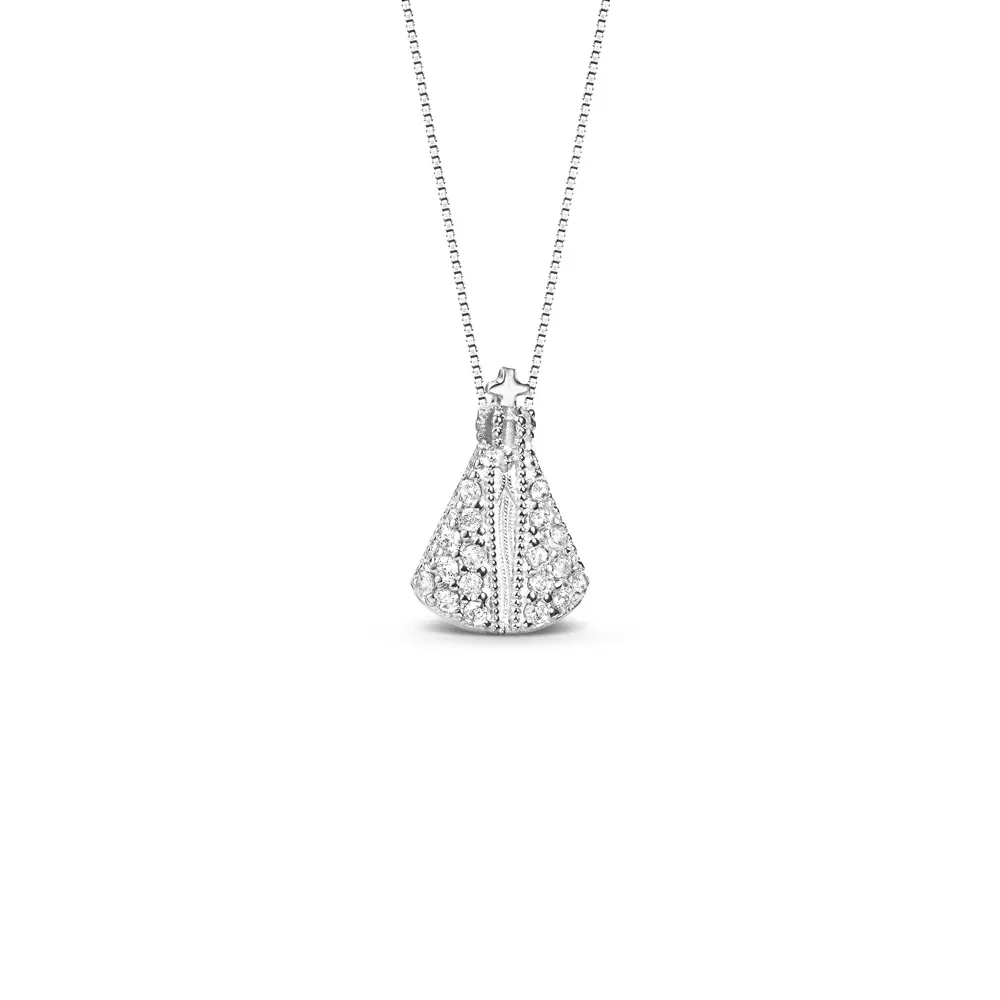 Pingente Medalha N.Sra. Aparecida em Ouro Branco 18k com Diamantes, 12mm — imagem 1