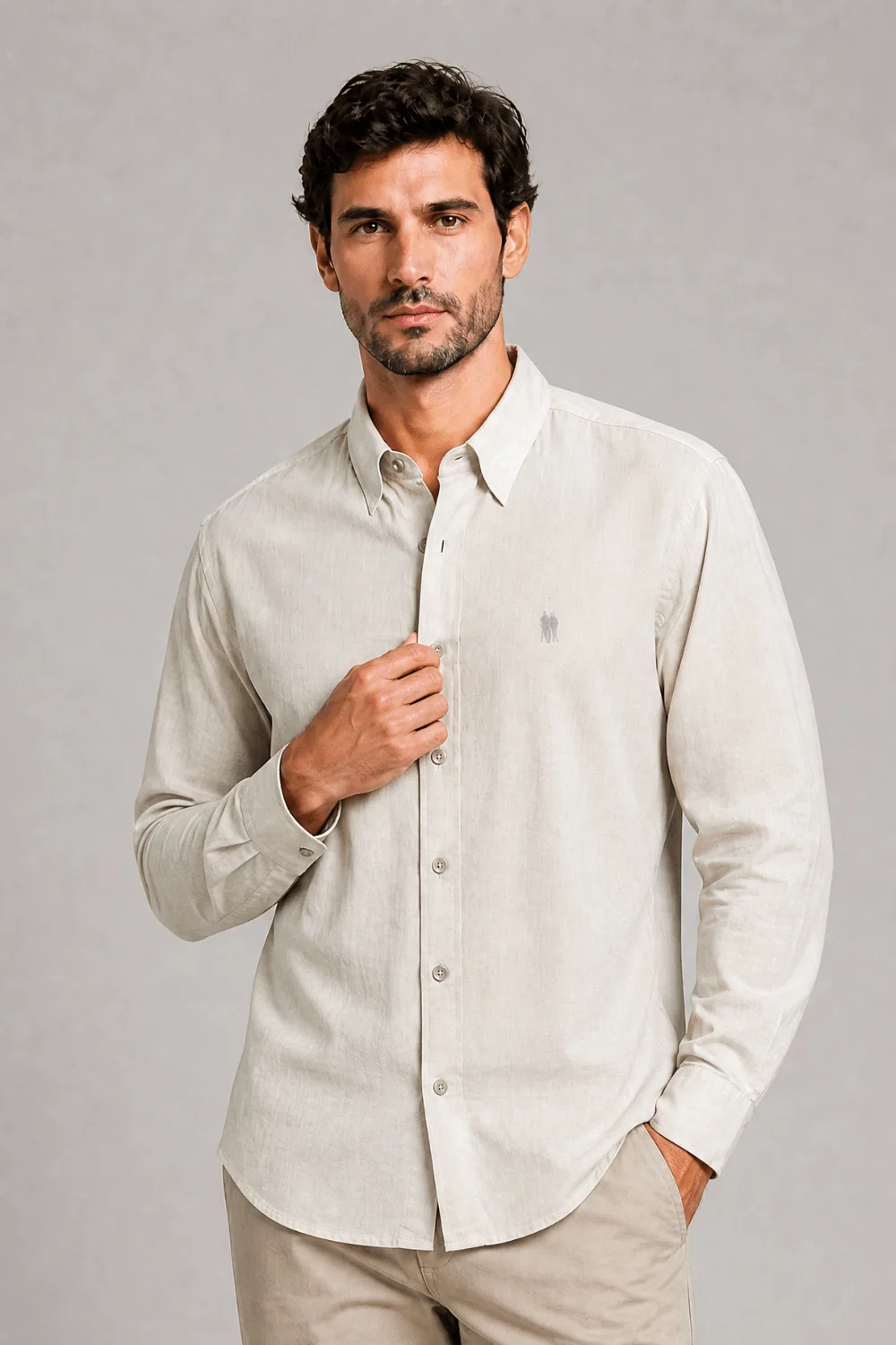 Camisa Masculina Viscolinho Lisa Polo Wear Off White