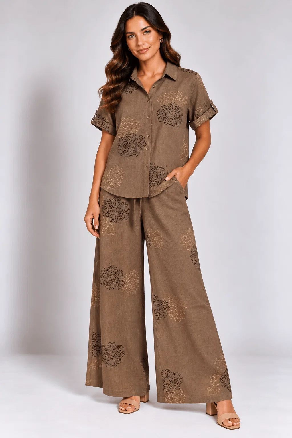 Camisa Manga Curta Estampada Floral - Marrom
