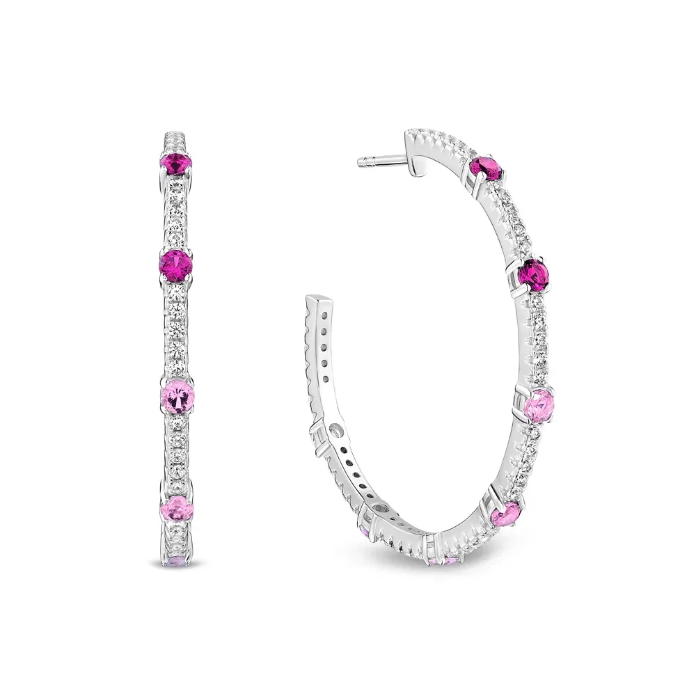 Argola Life Ocean em Prata 925 com Pedras Rosas e Incolores, 40mm — imagem 1