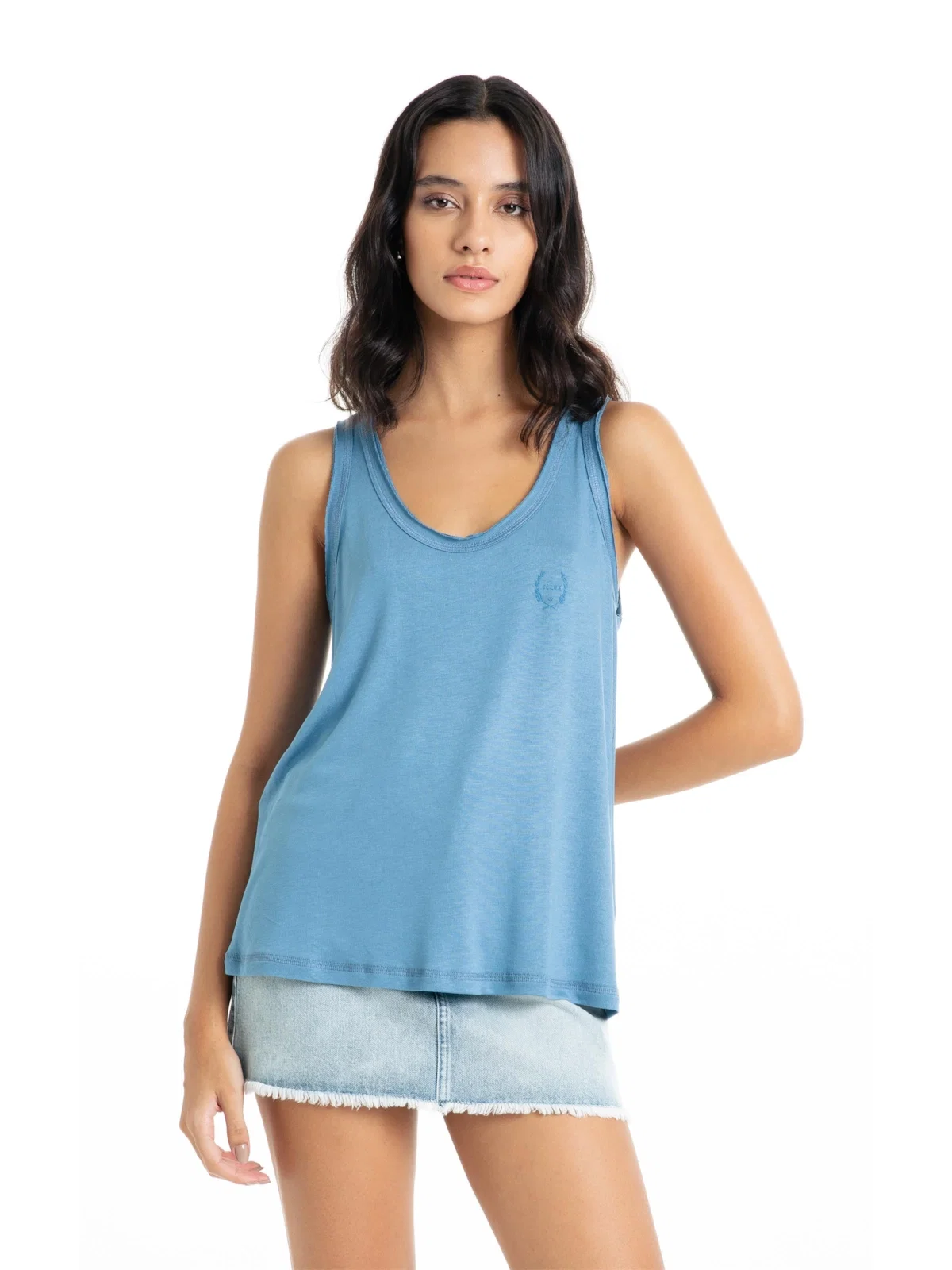 Blusa Ellus Viscolinho Regata Azul Jeans — imagem 1