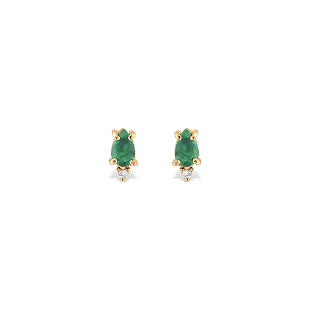 Brinco Baby em Ouro Amarelo 18k com Esmeralda e Diamantes — imagem 1