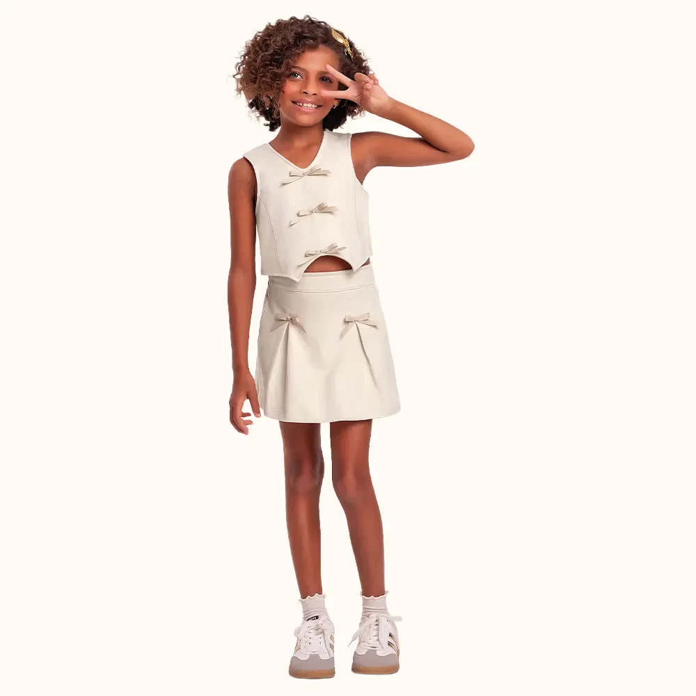 Conjunto regata/short-saia em moletinho com laço decorativo — imagem 1