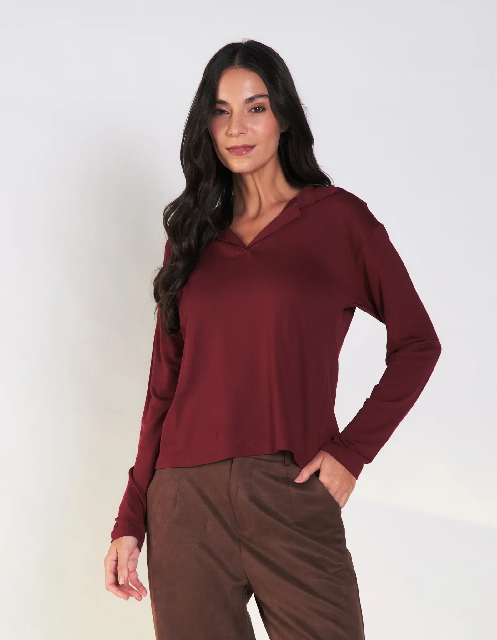 Blusa Basica Polo Manga Longa - Vinho