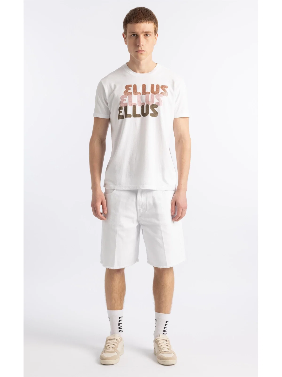Bermuda White Denim Wide Filigrana Branco