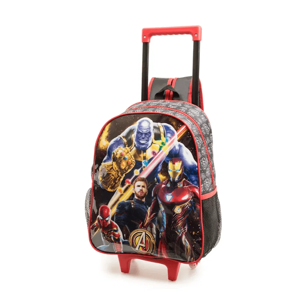 Mochila Escolar Masculina Vingadores Guerra Infinita com Rodinha Preta