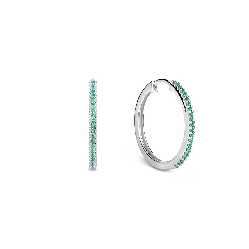 Argola Life Pavê em Prata 925 com Pedras Verdes, 18mm — imagem 1